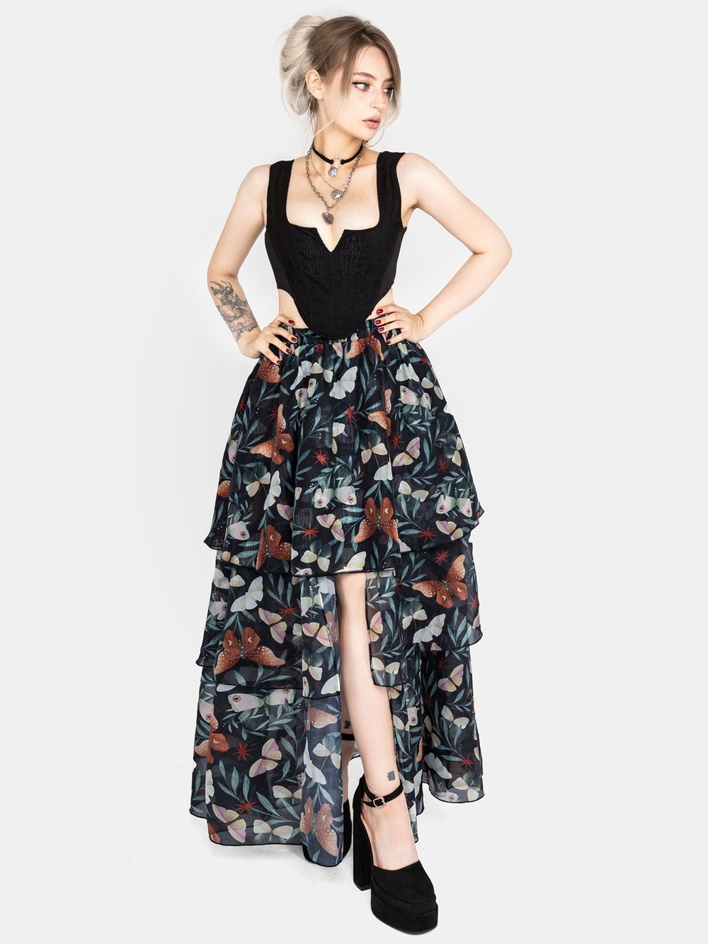 Disturbia Mariposa Butterfly Split Tiered Organza Maxi Skirt US 6 NWT